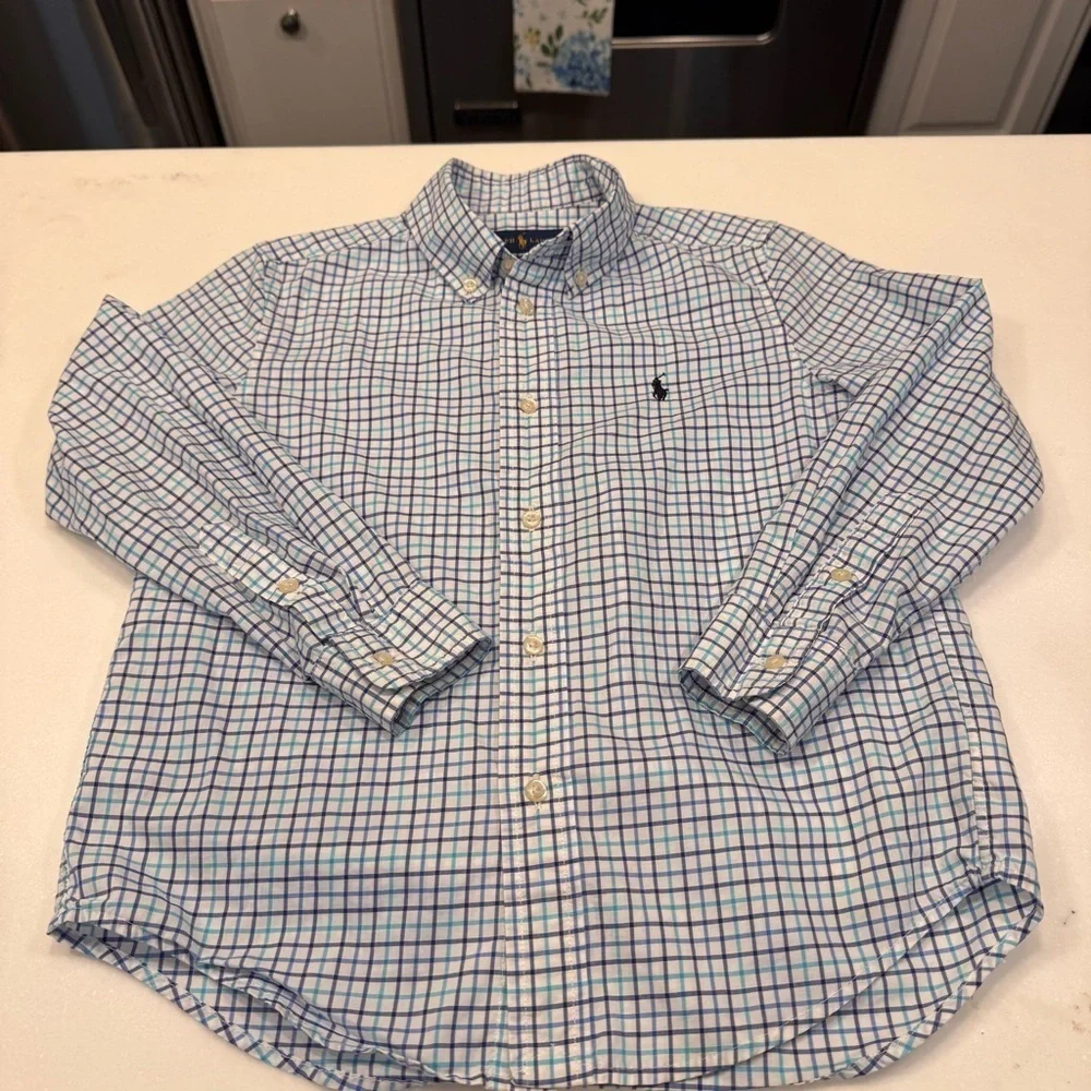 Ralph Lauren LOT Of 2 Boys Button Down Shirts. 1-checkered 1-plaid Blue Size 6